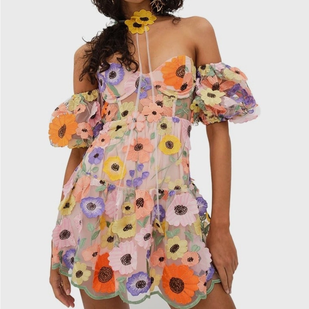 For Love And Lemons Off-the-Shoulder Puff Sleeve Prato Mini Dress